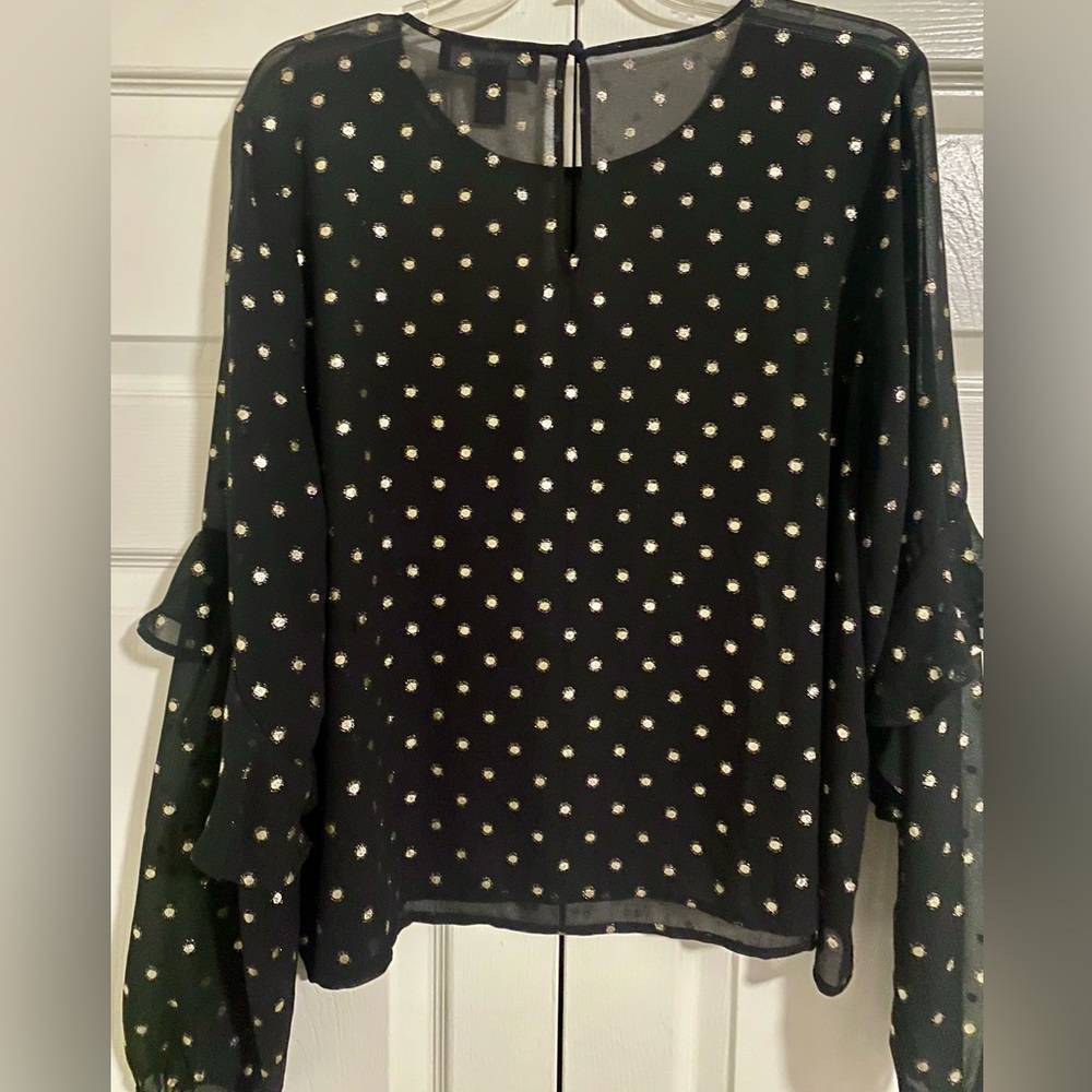 Forever 21+ black blouse with gold polka dots